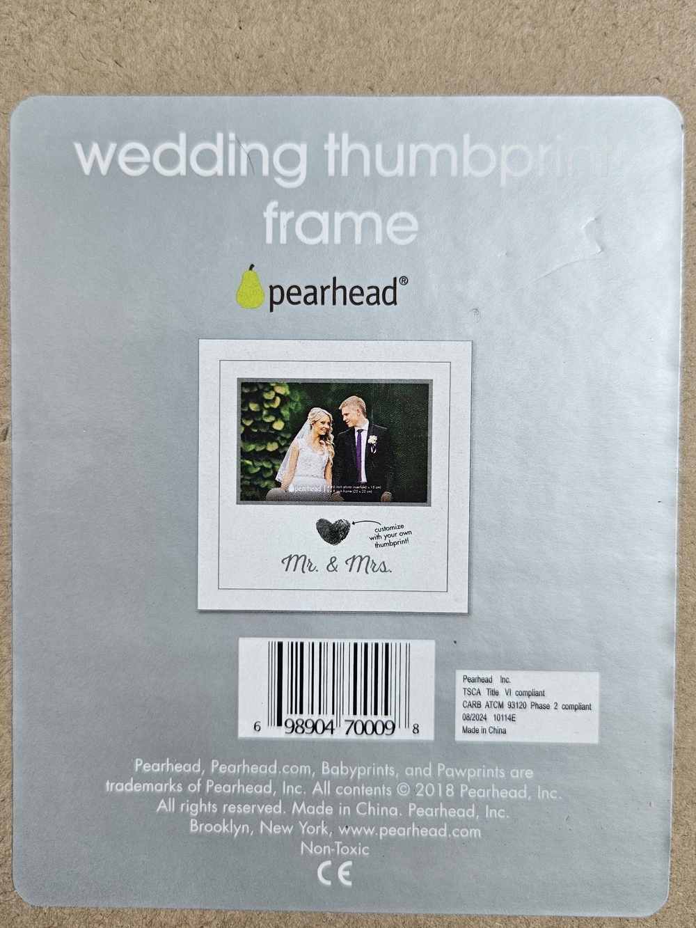 Pearhead Wedding Thumbprint Keepsake 4x6 Photo Frame NIB White Wood Mr & Mrs